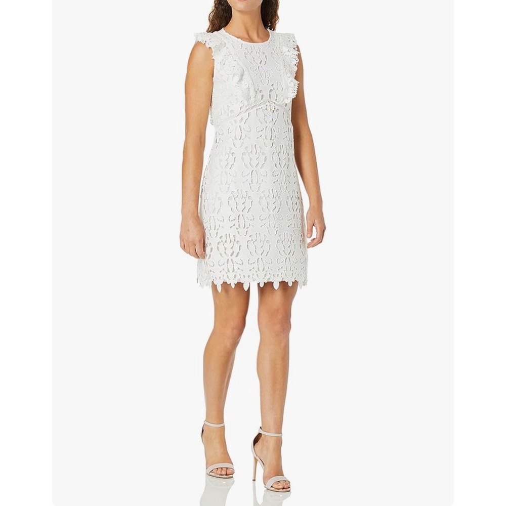 Shoshanna Shift Dress Poppy Lace Ruffle White Women Size 6 Romantic Bridal